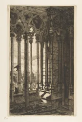 La galerie, cathédrale Notre-Dame, Paris, tiré de «Eaux-fortes de Paris»