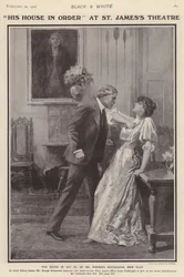 Acteurs anglais George Alexander et Irene Vanbrugh dans une production de la pièce His House in Order d