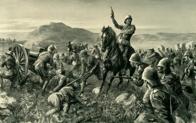 Lord Methuen ralliant ses forces brisées à Tweebosch, 1902