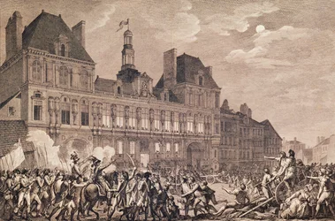 Robespierre, Saint-Just, Couthon et Hanriot se réfugiant à l