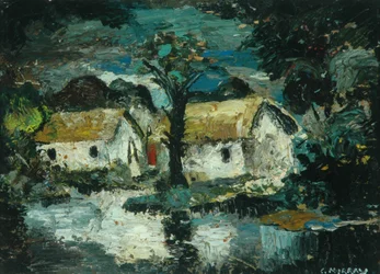 Cottage with Stream (huile sur carton)