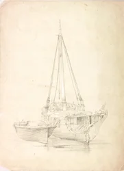 Vieux bateau de pêche et canot