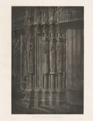 Planche XIII - Cathédrale de Chartres, Statues Colonnes de la Porte Centrale du Portail Royal,1855, imprimé en 1982 (photo)