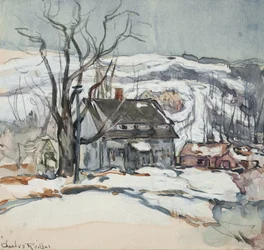 Maison et arbre en hiver