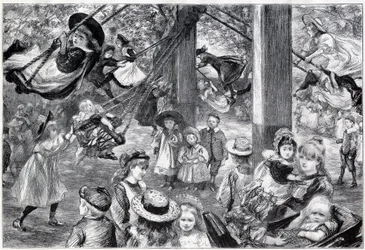 Un gymnase pour enfants en plein air à Battersea Park, Londres - 1898 - dessiné sur le vif par Paul Renouard