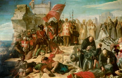 Secours lors du siège de Malte. La ville fut assiégée par le général ottoman Mustapha en septembre 1565. Dans le tableau, Don Garcie de Tolède, vice-roi de Sicile, dirige l