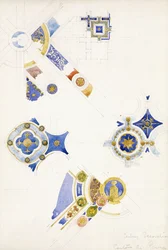 Certosa di Pavia, études de la décoration du plafond, 1891