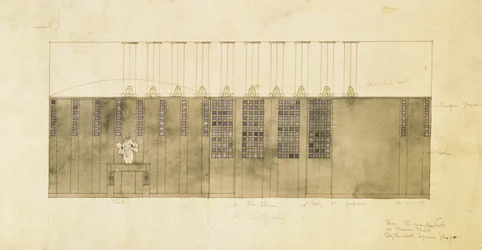 Design pour un mur, une table et des portes, 1905