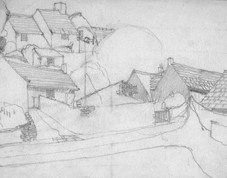 Croquis de village anglais, vers 1920