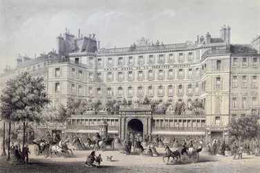Boulevard Montmartre, Passage Jouffroy et Grand Hôtel de la Terrasse Jouffroy, 1865