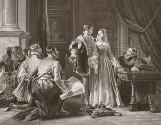 La réticence de Lady Jane Grey à accepter la couronne, gravé par A.H. Payne