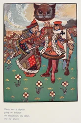 Il y avait une dispute entre le bourreau, le roi et la reine. Le chat du Cheshire regardait.