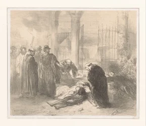 Corps de Roméo et Juliette parmi des figures en deuil