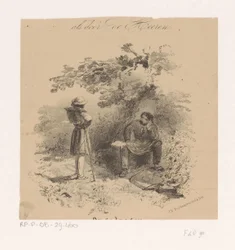 Peintre au repos discutant avec un autre artiste (Hollandsche schilderschool, teekeningen en schetsen van de beroemdste schilders van Nederland)