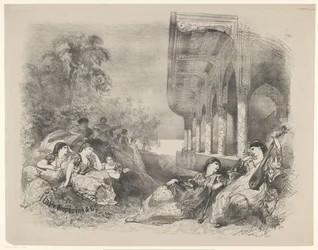 Scène de pièce de théâtre avec des femmes orientales