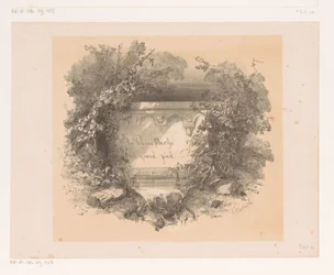 Titre sur mur dans un paysage (Titrepage pour: Jacques Collin de Plancy, La Reine Berthe au grand pied, 1842)