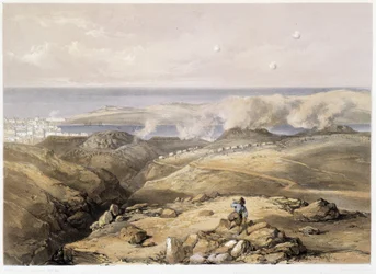 Batteries russes à Sébastopol par CH. Hardinge. Litho par Vincent Brooks, Londres 1855 Henry Graves.