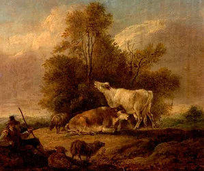 Paysage avec bétail et personnages