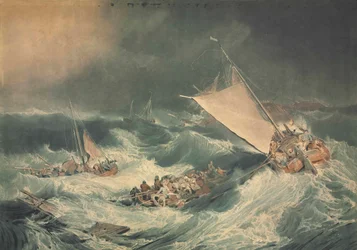 Un naufrage avec des bateaux essayant de sauver l