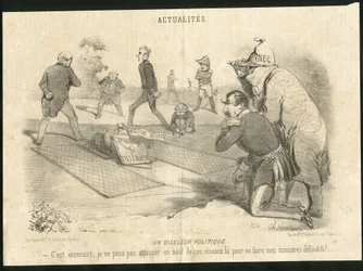 Illustration de Charles Vernier (? -1887) dans Le Charivari - Un oiseleur politique - Président de la République, Ministère de l