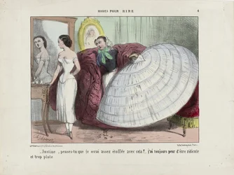 Justine, penses-tu que je serai assez étoffée avec cela... De Modes pour rire, 1855-1859