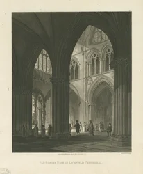 Intérieur de la cathédrale de Lichfield - Nef (gravure aquatinte)