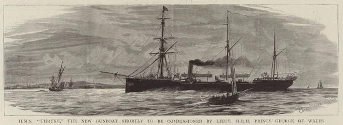 HMS Thrush, le nouveau canonnière bientôt commandé par le lieutenant SAR Prince George de Galles
