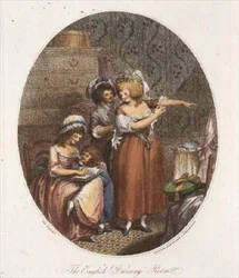 La salle de bain anglaise, gravée par P.W. Tomkins