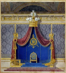 Art France : Le trône de Napoléon Ier au Palais des Tuileries créé par Charles Percier (1764-1838) et Pierre François Léonard Fontaine (1762-1853), architectes et décorateurs français. Collection privée