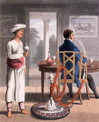 Un gentleman avec son porteur de pipe Hookah Burdah, 1813