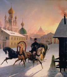 Troïka dans la rue à Saint-Pétersbourg, années 1850