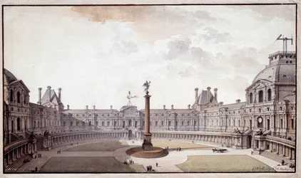 Architecture : projet de réaménagement du Salon Carré du Louvre. Dessin à l