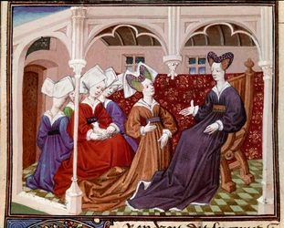 La reine Iseut parlant avec ses compagnes. Miniature tirée du 