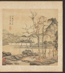 Taoïste et grue dans un paysage d