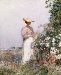Dame dans un Jardin Fleuri
