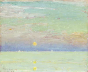 Lever de lune au coucher du soleil, Cape Ann