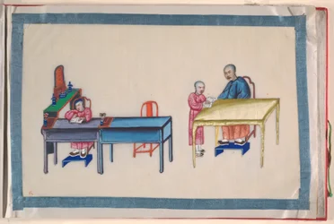 Album, fin du 19e siècle (album de douze feuilles ; encre et couleur sur papier à moelle, relié en damas rouge)