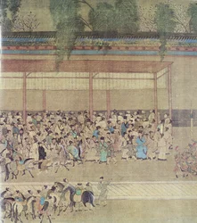 Anciens Chinois attendant les résultats des examens, fac-similé du rouleau chinois original