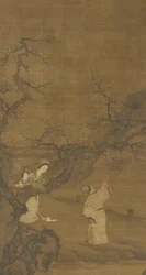 Homme et femme appréciant les fleurs de prunier, dynastie Ming ou Qing, XVe-XVIIIe siècle