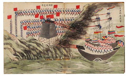 Scène de bataille navale aux forts de Dagu ou de Taku, seconde guerre de l