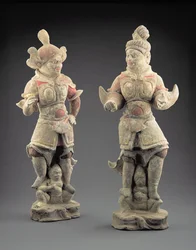 Paire de figures de Lokapala, dynastie Tang