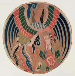 Médaillon avec feng-huang et pivoine (tapisserie, soie et or enroulé)
