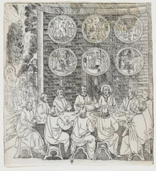 Le Christ Ressuscité Apparaît à Ses Disciples, planche de Giulio Alenis Tianzhu jiangsheng zhuxiang jingjie (Une Histoire Illustrée du Seigneur du Ciel Incarné en Chair), Église de Jinjiang