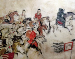 Tombe du Prince Zhanghuai, scène de chasse avec chevaux, Xian, période Han, 706 (fresque)