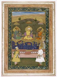 Les empereurs Akbar, Jahangir et Shah Jahan avec leurs ministres et le prince Dara Shikoh