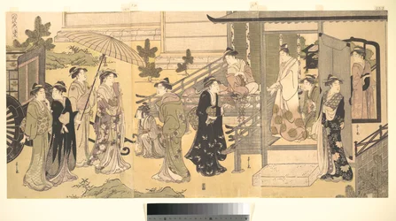 Une scène déguisée du Dit du Genji (Fūryū Yatsushi Genji), chapitre 33, «Feuilles de glycine (Fuji no uraba)»