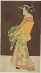 Une Sélection de Beauté des Quartiers des Plaisirs (Seiro bisen awase) : Hanamurasaki du Tamaya en Procession (Tamaya Hanamurasaki dochu no zu)
