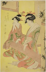 Beautés parodiant les sept sages - Une sélection de jeunes courtisanes (Shichi kenjin yatsushi bijin shinzo zoroe): Miyagawa du Matsubaya