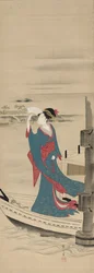 Beauté dans un bateau sur la rivière Sumida, fin des années 1700-début des années 1800