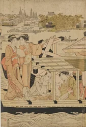 Se rafraîchir sur des bateaux près du pont Ōhashi